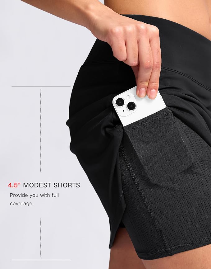 16" Skorts with 2 Pockets | Side Slits, High Waisted, A Line, Casual, Pickleball, Athletic, Golf, Tennis Skirt, for Women