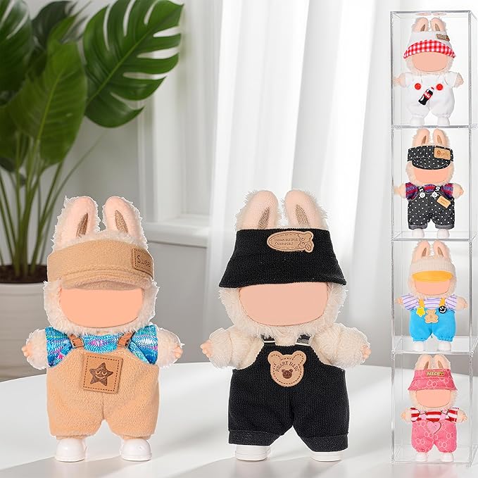 6 Set Doll Clothes for 17cm Plush Dolls- Fashion Overalls Outfit Bundle Trendy & Adorable (Clothes Only)