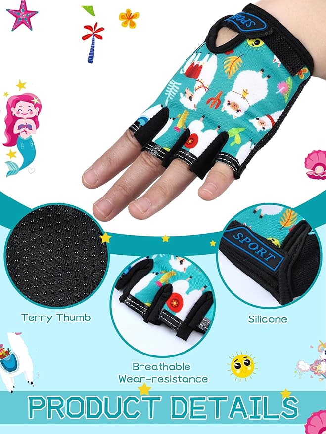 Boao 3 Pairs Kids Half Finger Bike Gloves Non-Slip Breathable Adjustable Birthday Gift for Boys Girls for Bike Workout