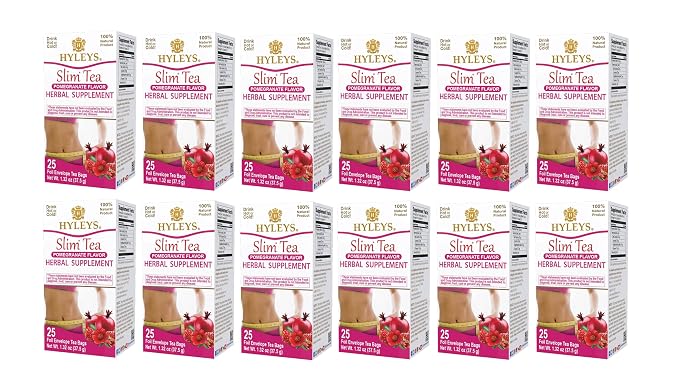 Hyleys Slim Tea Pomegranate Flavor - Weight Loss Herbal Supplement Cleanse and Detox - 25 Tea Bags (12 Pack)