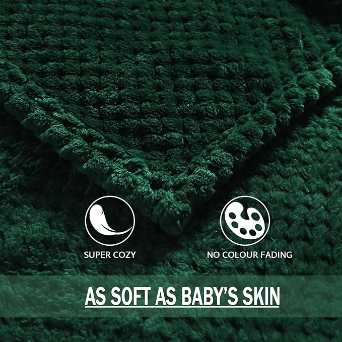 Exclusivo Mezcla Soft Waffle Fleece Bed Blanket King Size, Green | Lightweight Plush Blanket for Bed, Bedroom, Cozy Flannel with Waffle Texture, Stylish Home Decor, All Season, 104x90 Inches