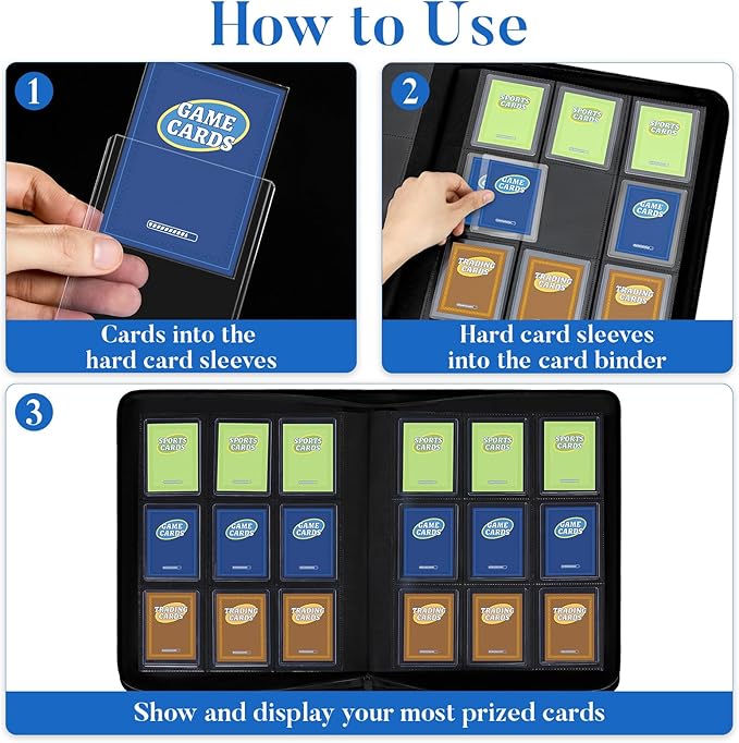 Fabmaker Top Load Binder Holds 360 Cards with Hard Card Sleeves, Portable Card Binder with Retractable Handle, Side Loading Trading Card Storage for Collectible Games, Sports Cards, Pink