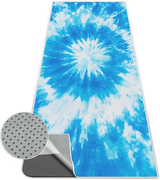 Yoga Mat Towel, Hot Yoga Towel High-Definition Pattern, Machine Washable with Ultra-Absorbent Yoga Towels for Hot Yoga Non Slip for Fitness, Exercise, Pilates, 72 x 27 in,Blue & White