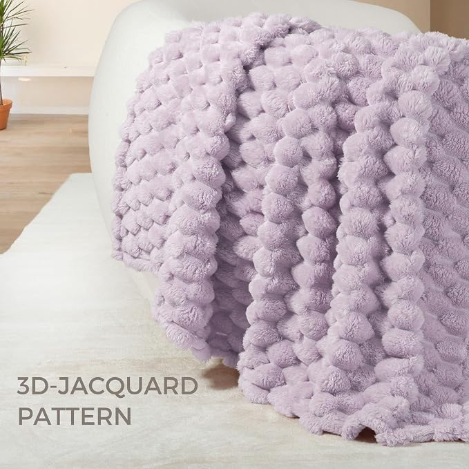 Whale Flotilla Soft Fleece King Size Bed Blanket Luxury 3D Jacquard, Lilac | Lightweight Breathable Coverlet Bedspread for All Seasons, Super Cozy Plush Fluffy Fuzzy Decorative Blanket for Bed, 90"x104"