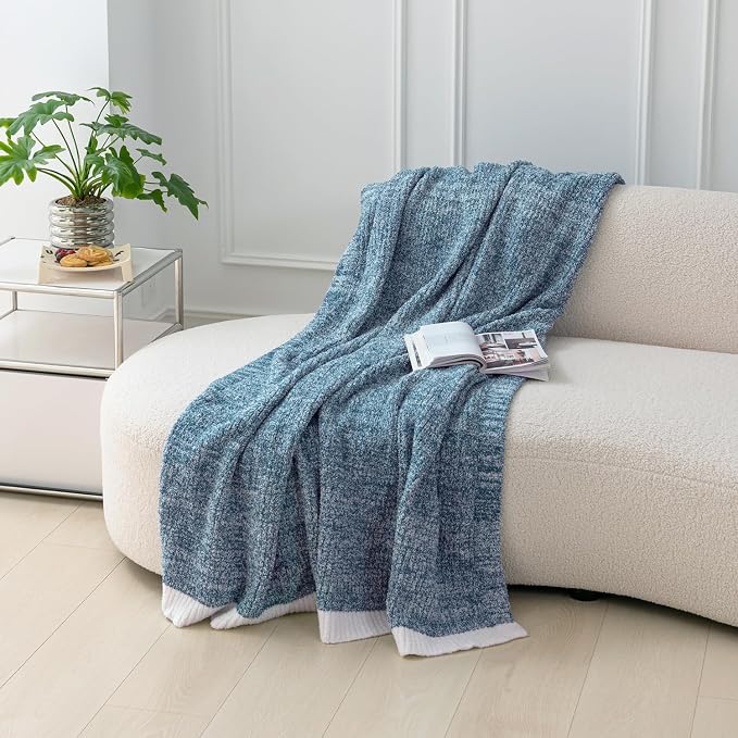 MH MYLUNE HOME Ultra Soft Ribbed Throw Blanket Plush, Blue, 50"x60" | Reversible Fleece Throw Blanket, Comfy Fluffy Fuzzy Plush Blanket Throws for Couch Sofa Bed, Cozy Blankets for Women Gift