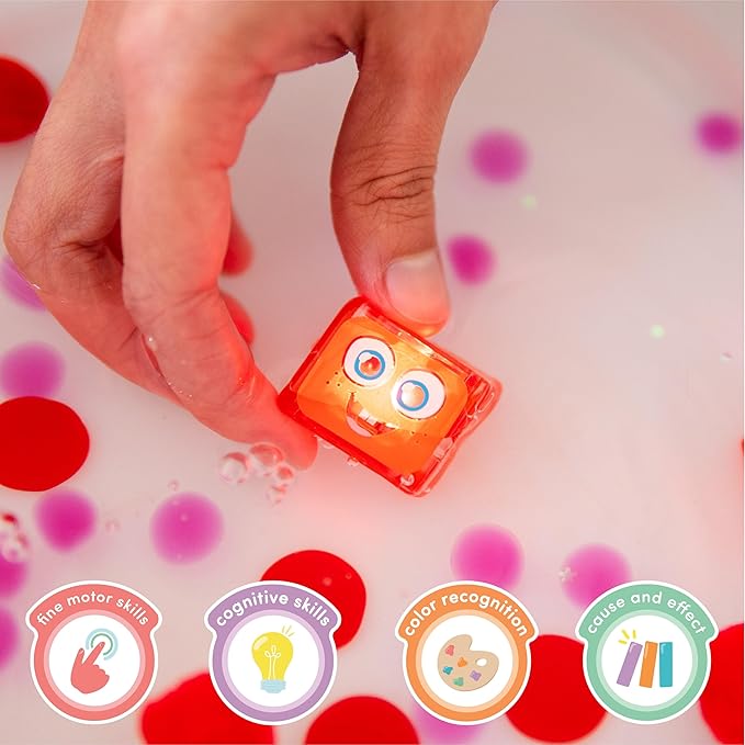 New Glo Pals Water-Activated Bath Toy with 6 Reusable Light-Up Cubes for Sensory Play (Sammy)