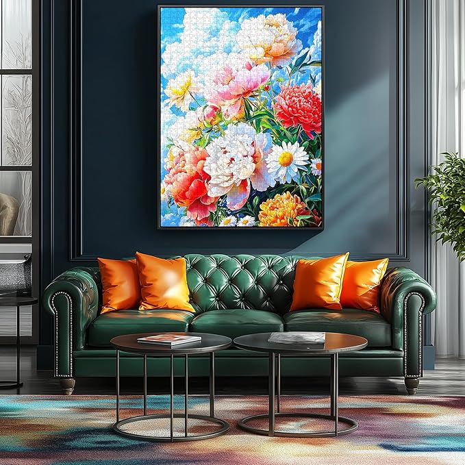 Spring Blooming Peonies 500 Piece Puzzles for Adults, Fun Puzzles for Adults 500 Pieces with HD Print & Poster, 15" X 23" Dust Free Halloween Christmas Family Games