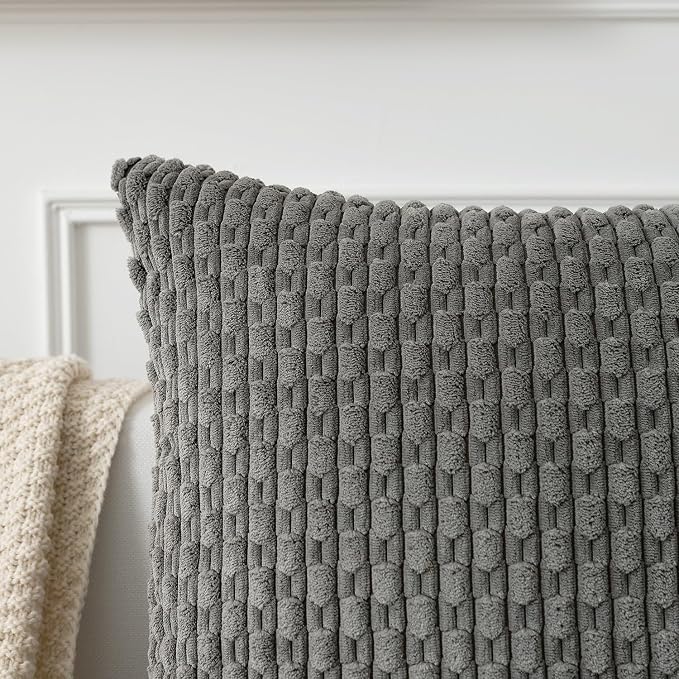 Kevin Textile Soft Corduroy 12"x24" Lumbar Pillow Cover 1 Pack, Dark Grey | Boho Stripe Plush Corduroy Decorative Oblong Cushion Cover Modern Farmhouse Home Decor for Sofa Couch Bed Chair