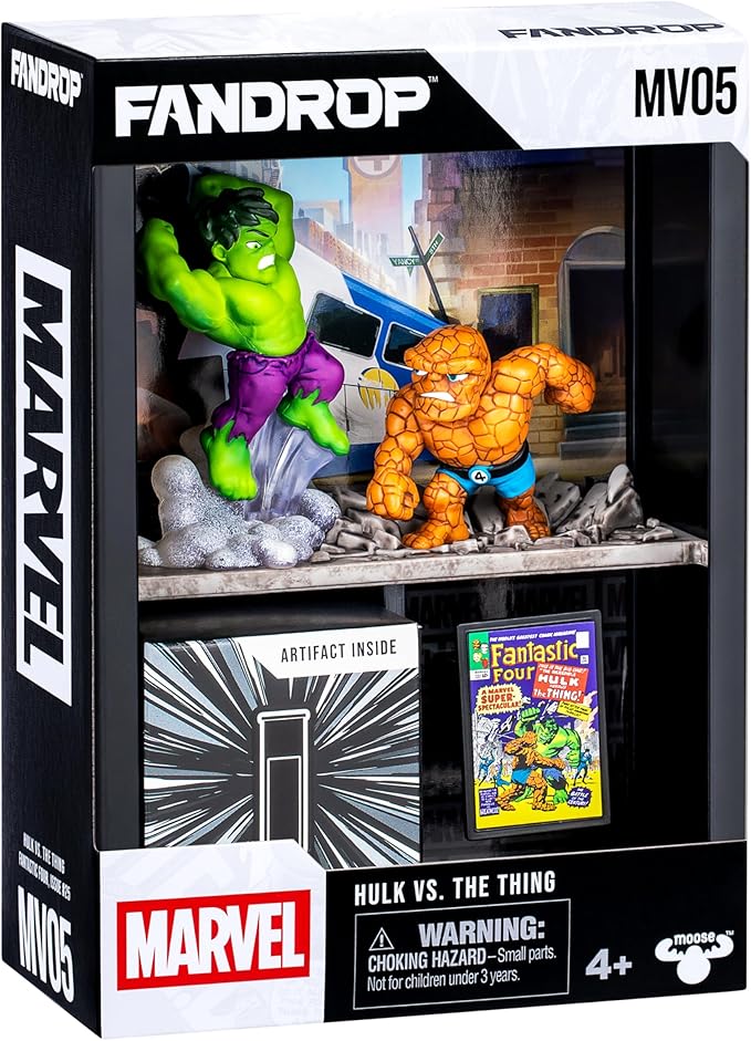 FANDROP MV05 - Hulk VS. The Thing, FANDROP Combines A Displayable Diorama, Artifacts & Scene Marker that Creates an Elite Display to Enhance Any Marvel Collection, 5 Marvel FANDROPS to Collect