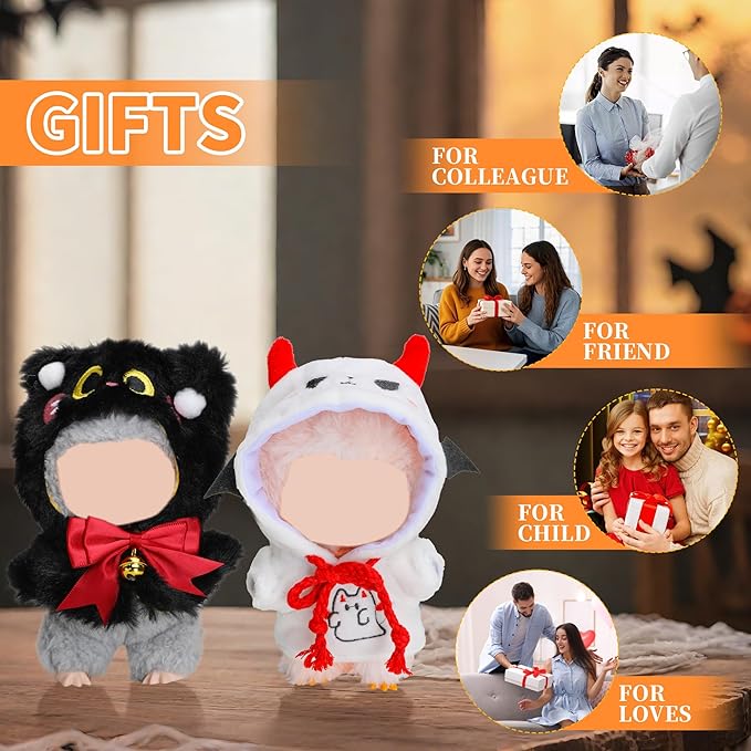 Clothes for Labubu Doll,6.7 Inch Doll Clothing Set - 2 Pieces of Handmade Clothes and Accessories for 17cm Plush Toys - Black and White Devil Halloween Set