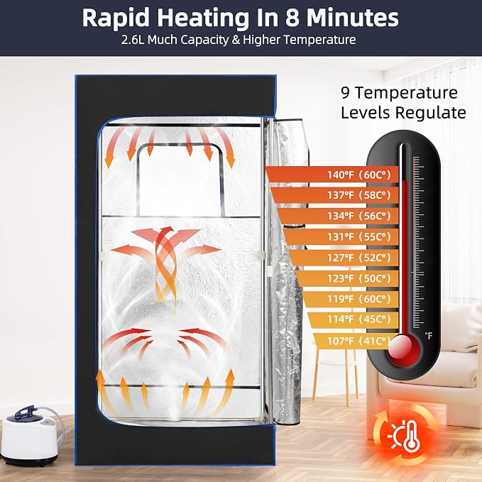 BOCHPOWER Portable Sauna Box, 3.0L Steamer, Remote Control, Folding Chair, 9 Levels