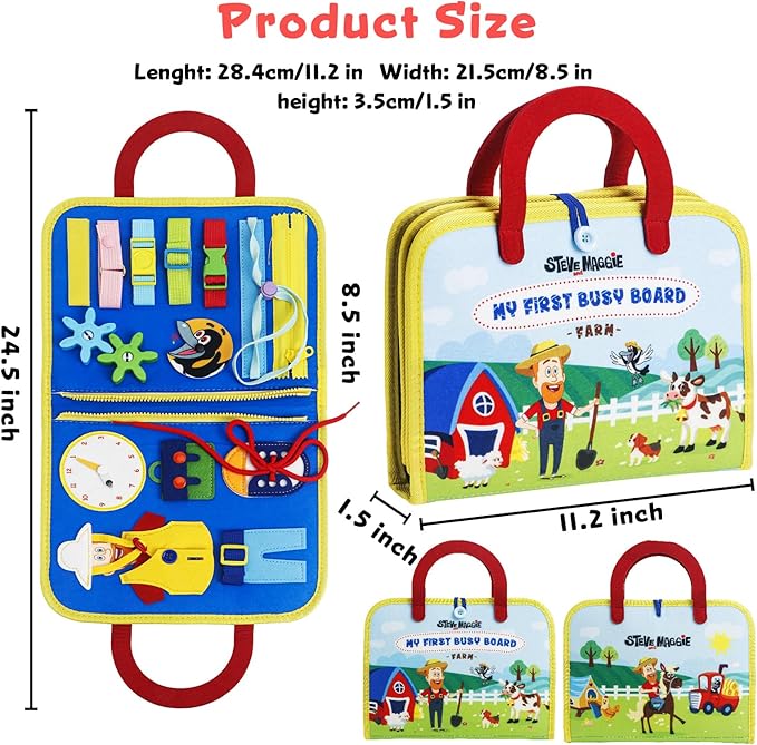 STEVE and MAGGIE Montessori Busy Board & Book - Newly Upgraded Sensory Travel Toy for Toddlers | Educational Activities to Learn Fine Motor Skills | Unisex Birthday Gift