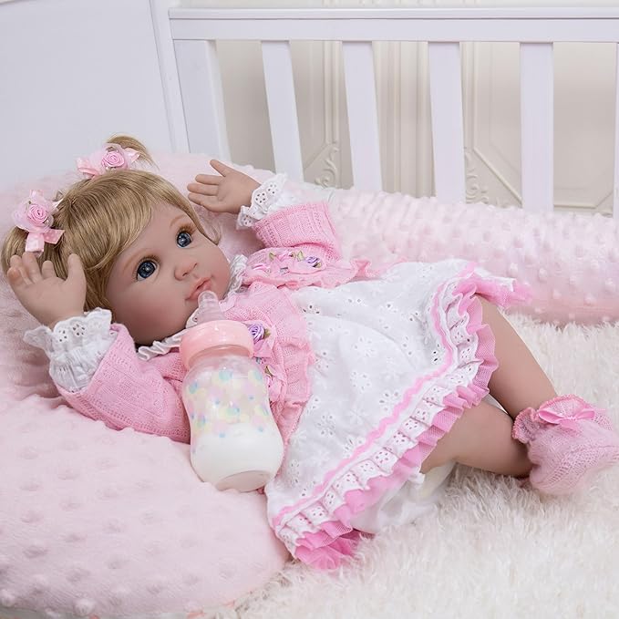 Milidool Lifelike Reborn Baby Dolls Girl - Realistic Newborn Silicone Baby Dolls Girl Real Packaged with Bunny Toy Feeding Toy Accessories Gift Set for Kids Age 3+