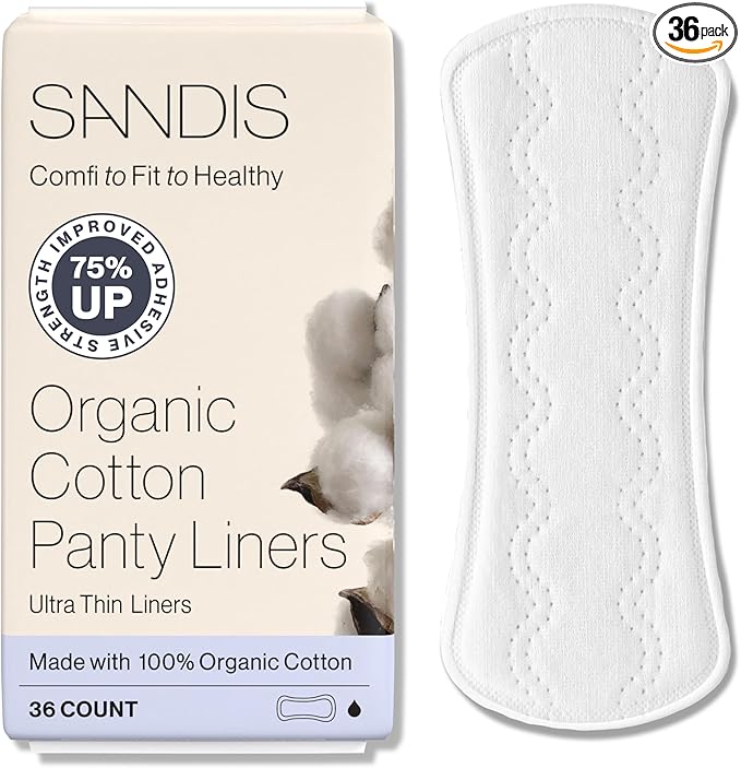 SANDIS Premium 100% Organic Panty Liners - Chemical Free Cotton Ultra Thin Liner for Women | Feminine Sanitary Napkins Unscented Everyday Use Leak Protection (Regular, 36 Count, Wrapped)