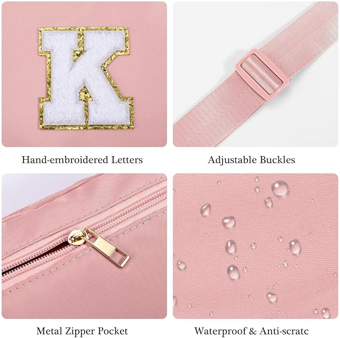 YOOLIFE Gifts for Girls - Initial Belt Bag, Pink Letter Monogrammed Crossbody Bag