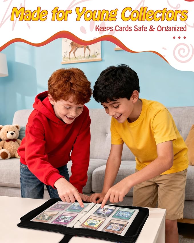 Best baseball card binder 4-Pocket holds 480 cards, 120 pages side-loading, PU leather zip waterproof cover, acid-free pages, for home storage & card shows, baseball cars binder, gift kids boys girls!