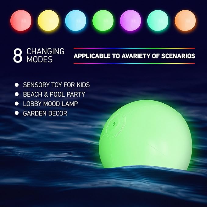 Pool Toys - 4/8 Pack Light Up Beach Balls for Kids w/ 8 Light Modes, Pool Beach Games Balls for Outdoor or Indoor Activities, Glow in The Dark Pool Beach Decorations for Kids and Adults
