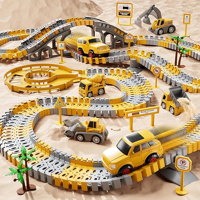 iHaHa Toddler Boy Toys 236 PCS Race Tracks Toys Gifts for 3 4 5 Year Old Boys Kids, 6 PCS Construction Car Toys Gifts for 2 3 4 5 Year Old Boys, Christmas Birthday Gifts Toys for 3 4 5 Year Old Boys