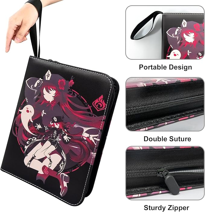 Card Binder for Cards,4 Pocket with 50 Sleeves up to 400 Cards,Waterproof Card Storage Bag with Removable Sleeves for Games and TCG Cards