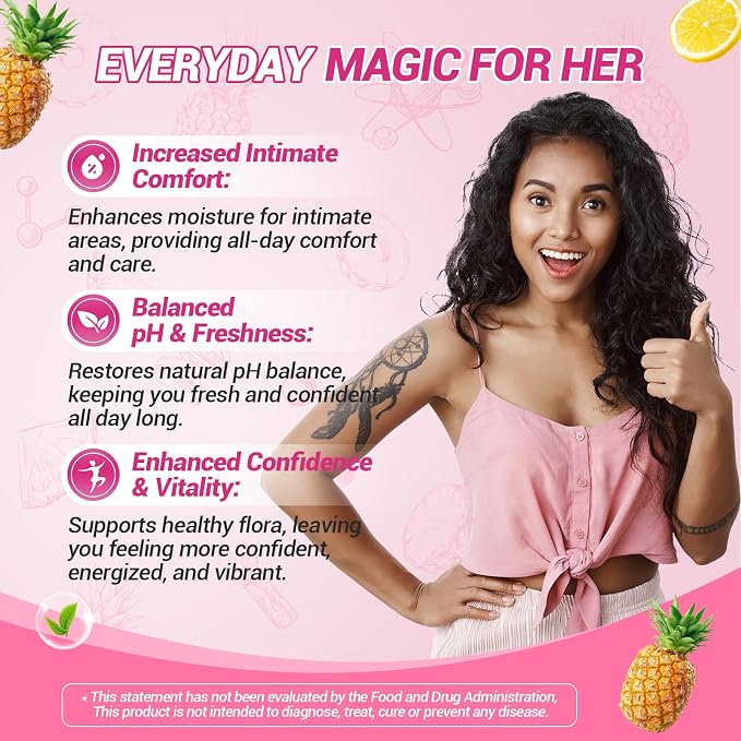 BURMINY Her Juicy Feminine Probiotics Gummies, Premium Feminine Balance Probiotics with Slippery Elm for Women's pH Balance and Freshness – Support Daily Wellness & Comfort 120 Pineapple Gummies