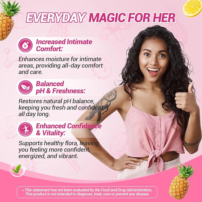 BURMINY Her Juicy Feminine Probiotics Gummies, Premium Feminine Balance Probiotics with Slippery Elm for Women's pH Balance and Freshness – Support Daily Wellness & Comfort 60 Pineapple Gummies