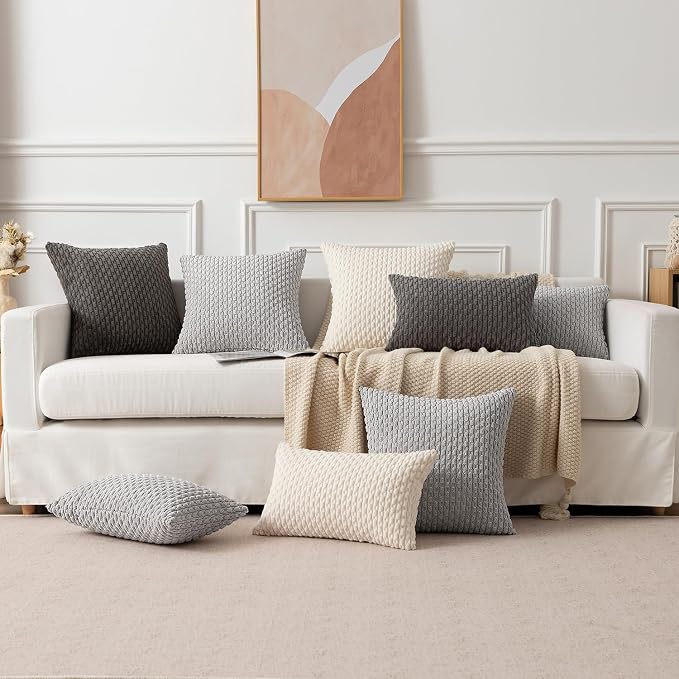 Kevin Textile Soft Corduroy 14"x20" Lumbar Pillow Cover 1 Pack, Light Brown | Boho Stripe Plush Corduroy Decorative Oblong Cushion Cover Modern Farmhouse Home Decor for Sofa Couch Bed Chair