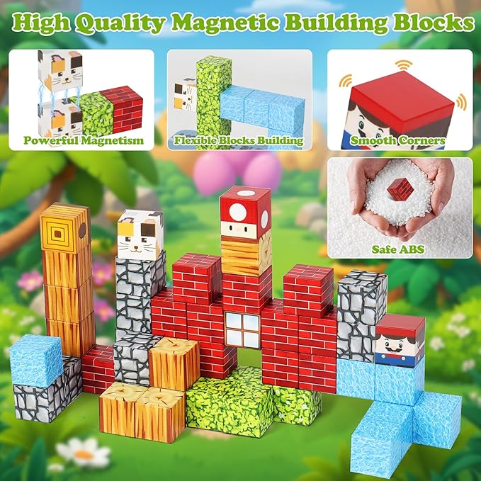 49 PCS Mini Magnetic Building Blocks Travel Toys for Kids Ages 4-8, Travel Magnetic Tiles with Portable Iron Storage Box, STEM Learning Educational Construction Toys for Toddlers 3-5