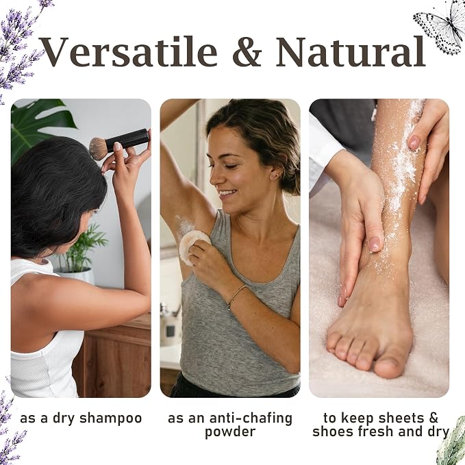 Herb & Root Talc Free Body Dusting Powders. Rose, Vanila, Sandalwood, Lavender, Jasmine, and Gift Sets (Full Size, Lavender)