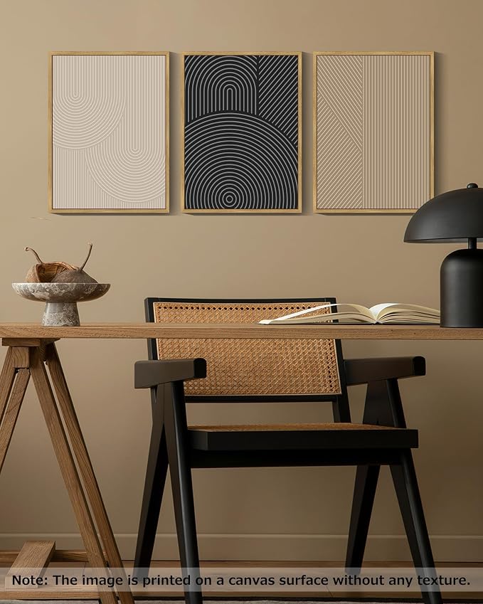 Drsoum Mid-Century Modern Framed Wall Art Minimalist Abstract Boho Neutral Line Wall Decor Geometric Artwork Kitchen Dining Room 11x14in Natural Framed