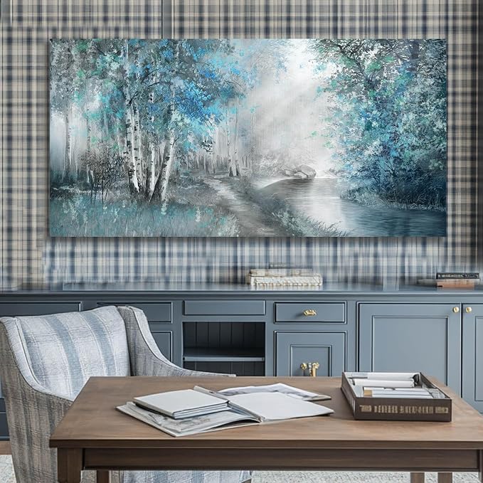 SOUGUAN Landscape Art Posters Blue Pictures Wall Decor Grey Forest Wall Prints Botanical Artwork for Dining Room Bedroom 20"x 40" Contemporary Wall Art