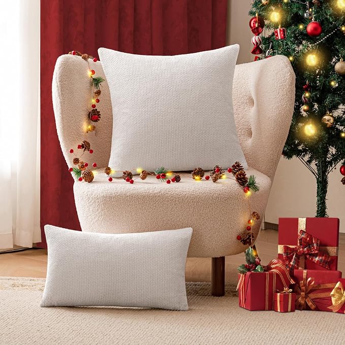 a moment Christmas White Chenille Throw Pillow Covers 22x22 Inch Pack of 2 Modern Decorative Throw Pillow Covers Farmhouse Cross Covers Home Decor for Sofa Bedroom Living Room