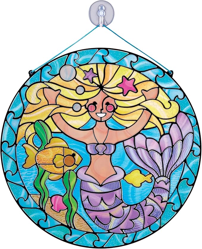 Melissa & Doug Stained Glass Made Easy Activity Kit: Mermaids - 140+ Stickers Kids Sticker Stained Glass Craft Kit; Mermaid Crafts for Kids Ages 5+