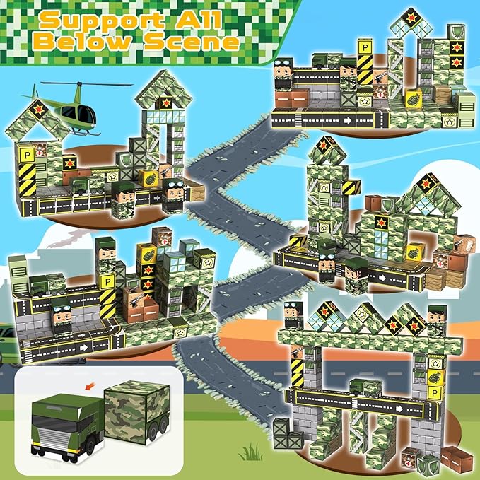 Magnetic Blocks-100PCS Military Building Blocks Set, Kids Classroom Sensory Toy for Toddlers STEM Learning, Construction Stacking Toy for Kids 3+ Boys and Girls Christmas Birthday Gifts Toys
