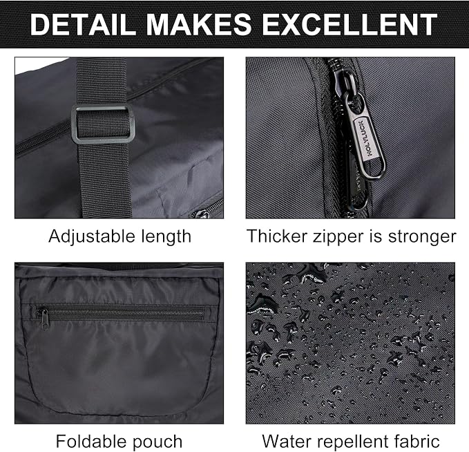 HOLYLUCK Foldable Travel Duffel Bag For Women & Men Luggage Great for Gym -55L, black