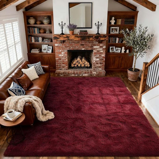 7x10 Ft Extra Large Shag Rugs for Living Room, Ultra Soft Fluffy Furry Area Rugs for Bedroom Indoor Floor, Aesthetic Carpet for Kids Home Decor (Burgundy)