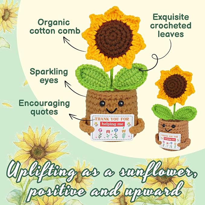 PARTY TONIGHT Inspirational Gifts for Women, Emotional Support Flowers Sunflower Crochet, Funny Positive Sunflower Gifts for Women, Teacher, Coworkers, Mom, Sister, Best Friends Office Desk Car Decor