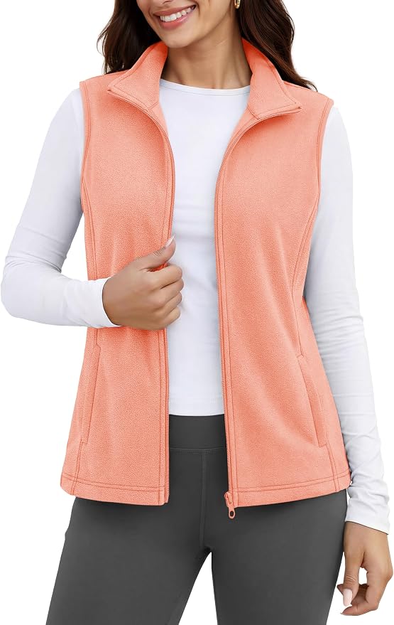 MAGCOMSEN Women's Fleece Vest Outerwear Sleeveless Lightweight Zip Jackets Warm Soft Vests with Zipper Pockets