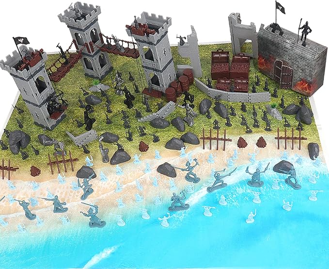 Medieval Castle Knight Toy Soldier Figures Army Men Toys, The Medieval Times Middle Ages DIY Castle Building Toy Piracy Knight Action Figurines with Storage Bag,2 Dragons, 2 Bridges, 1 Map
