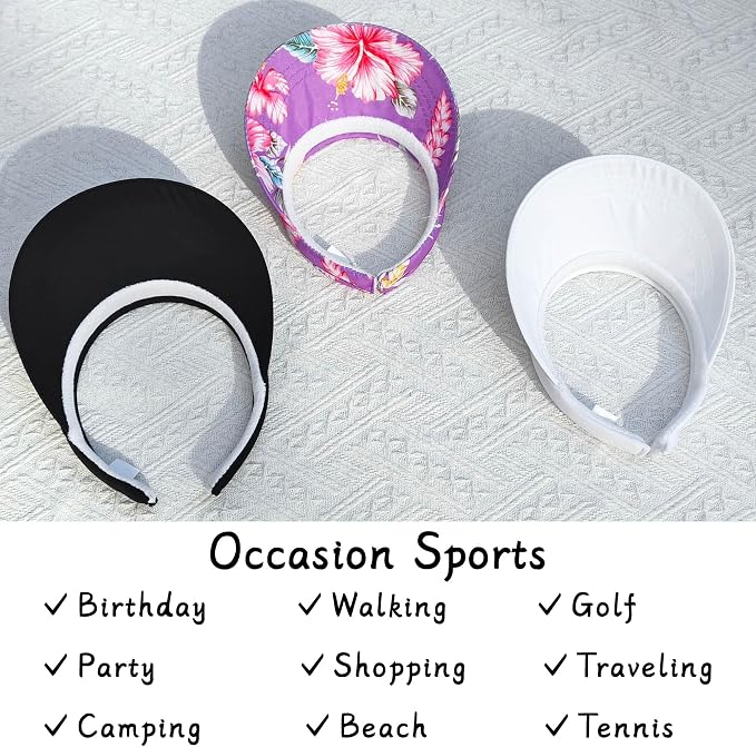 3 Pack Sports Sun Visor Hat Women Men Adjustable Clip On Visors Outdoor Golf Beach Cap