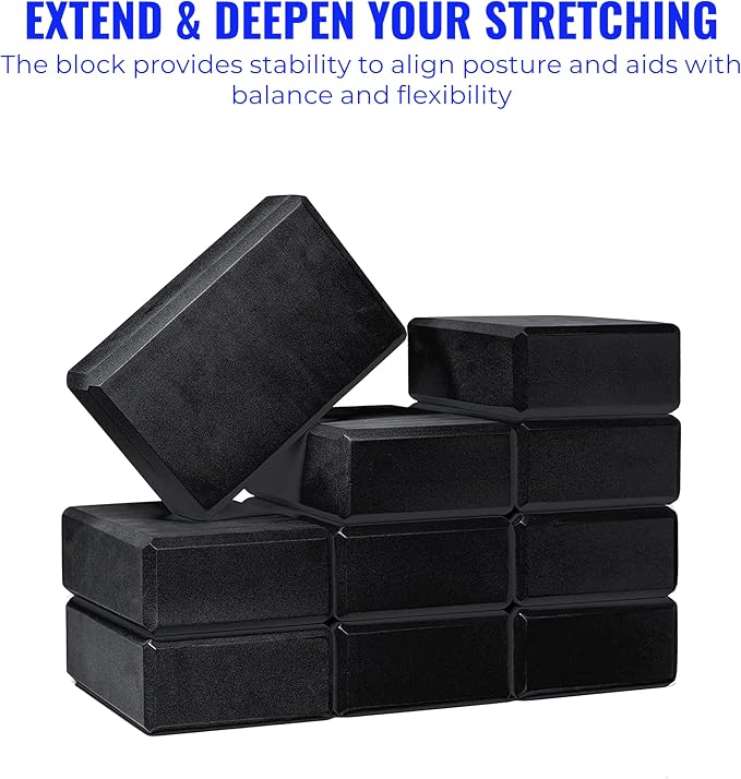 3" Yoga Block, 10 Pack Bulk EVA Foam Yoga Blocks, Firm and Supportive Yoga Brick, Balance Foam for Stretching, Pilates, and Workout, 3" x 6" x 9"