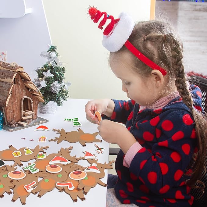 Fennoral 12 Pack Reindeer Crafts for Kids Make You Own Reindeer Foam Stickers Ornament DIY Christmas Arts and Crafts fo Kids Girls Boys Chirstmas Party Supplies Christmas Tree Decoration