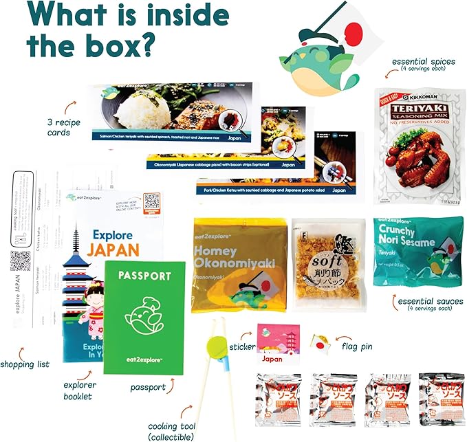 Cooking Kits for Kids - Interactive & Educational Set with 3 Recipe Cards, Key Ingredients & Cooking Tools - Ideal Idea for Kids who Love to Create Meals (Japan Edition)