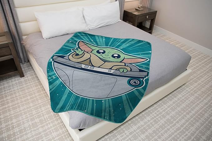 Jay Franco Kids Plush Throw Blanket – Soft & Cozy Fleece Throw for Bedroom & Couch Décor, Official Licensed Product, Teal - Mandalorian, 46x60 - Throw Blanket