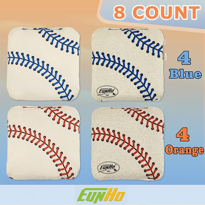 EunHo Regulation Cornhole Bags Set of 8 - Dual Sided Slick and Stick Cornhole Bean Bags for Tossing Game Professional All Weather Pro Corn Hole Bags with Tote Bag