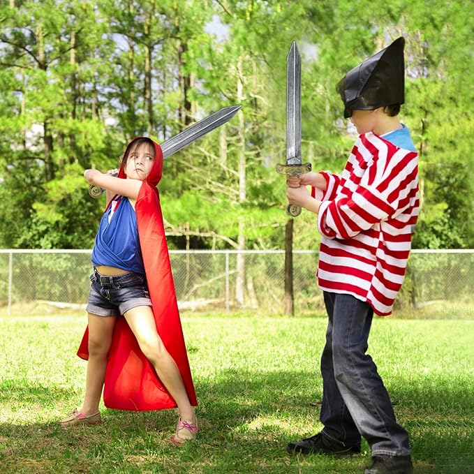 2pcs Toy Sword,18.9" Plastic Roman Sword for Kids Boys Role-Play Accessory,Medieval Knight Toy,Halloween Cosplay,Props Silver