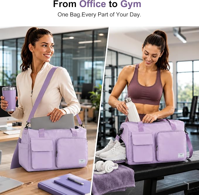 FIORETTO Women's Gym Duffle Bag with Shoes Compartment, 30L Capacity, Ideal for Travel, Gym, Sports, Duffel, Weekender