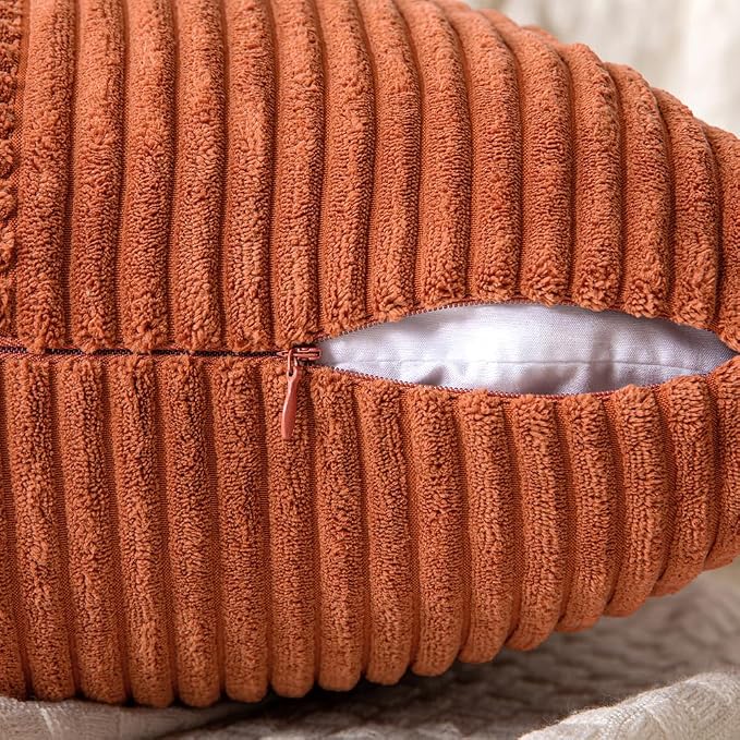 MIULEE Fall Burnt Orange Decorative Lumbar Throw Pillow Covers 12x20 Inch | 2 Pack, Boho Farmhouse Pillow Covers, Soft Cross Corduroy Patchwork Textured Cushion Cases For Bed Sofa