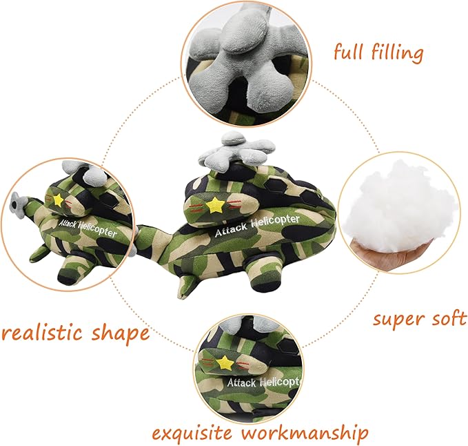 Soft Attack Helicopter Stuffed Gunship Toy Super Cute Plush Chopper Excellent Gifts for Kids or Birthday Party 13 Inches