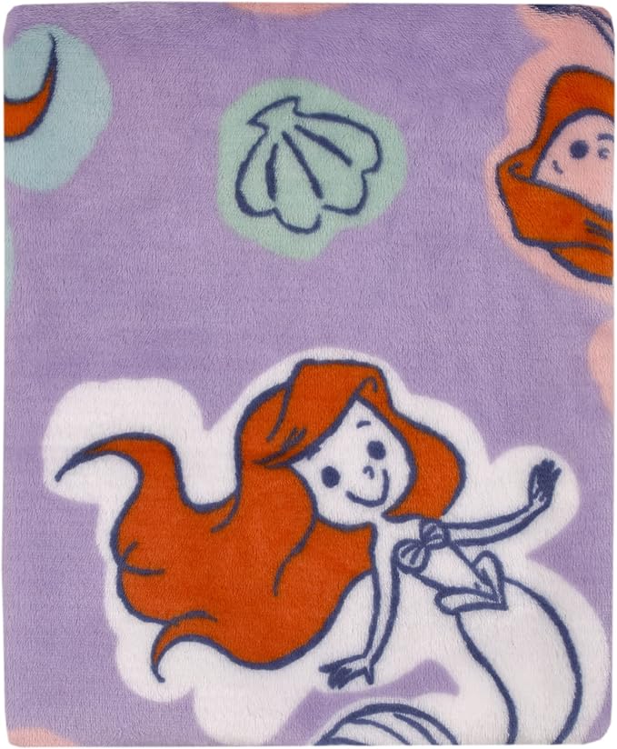 Disney The Little Mermaid Orange, Lavender, Aqua and White Ariel Super Soft Baby Blanket