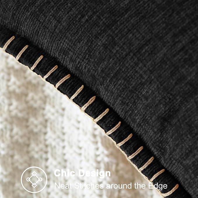 CaliTime Decorative Couch Throw Pillow Covers 24 X 24 Inches Black | Pack of 2, Cozy Chenille Cushion Cases, Cotton Thread Stitching Edges, for Sofa Bed Living Room Farmhouse